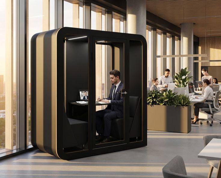 Prémiová černá kabina v korporátní kanceláři